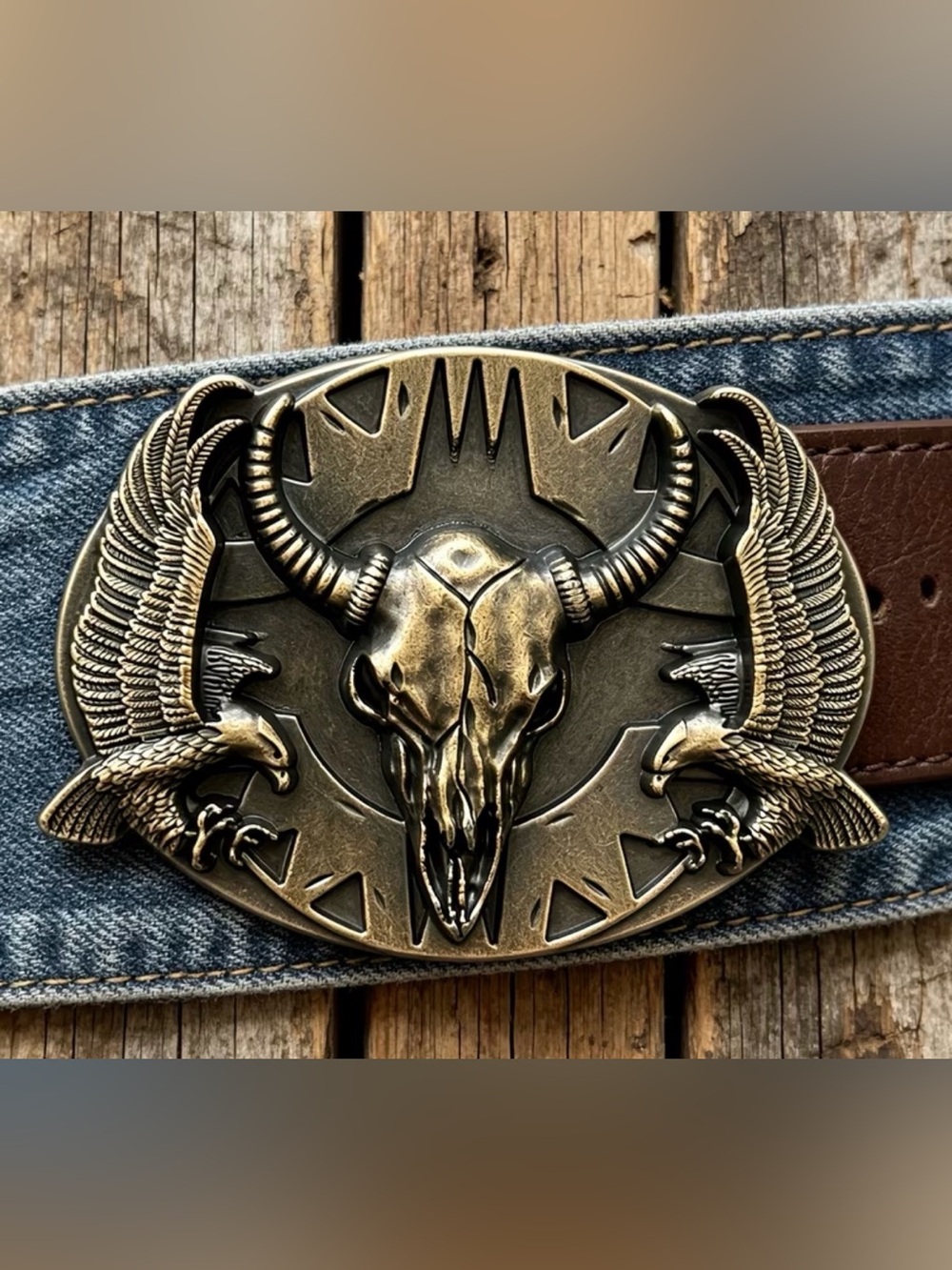 Western Belt Buckle Bronze Bison Skull Western Belt Buckle